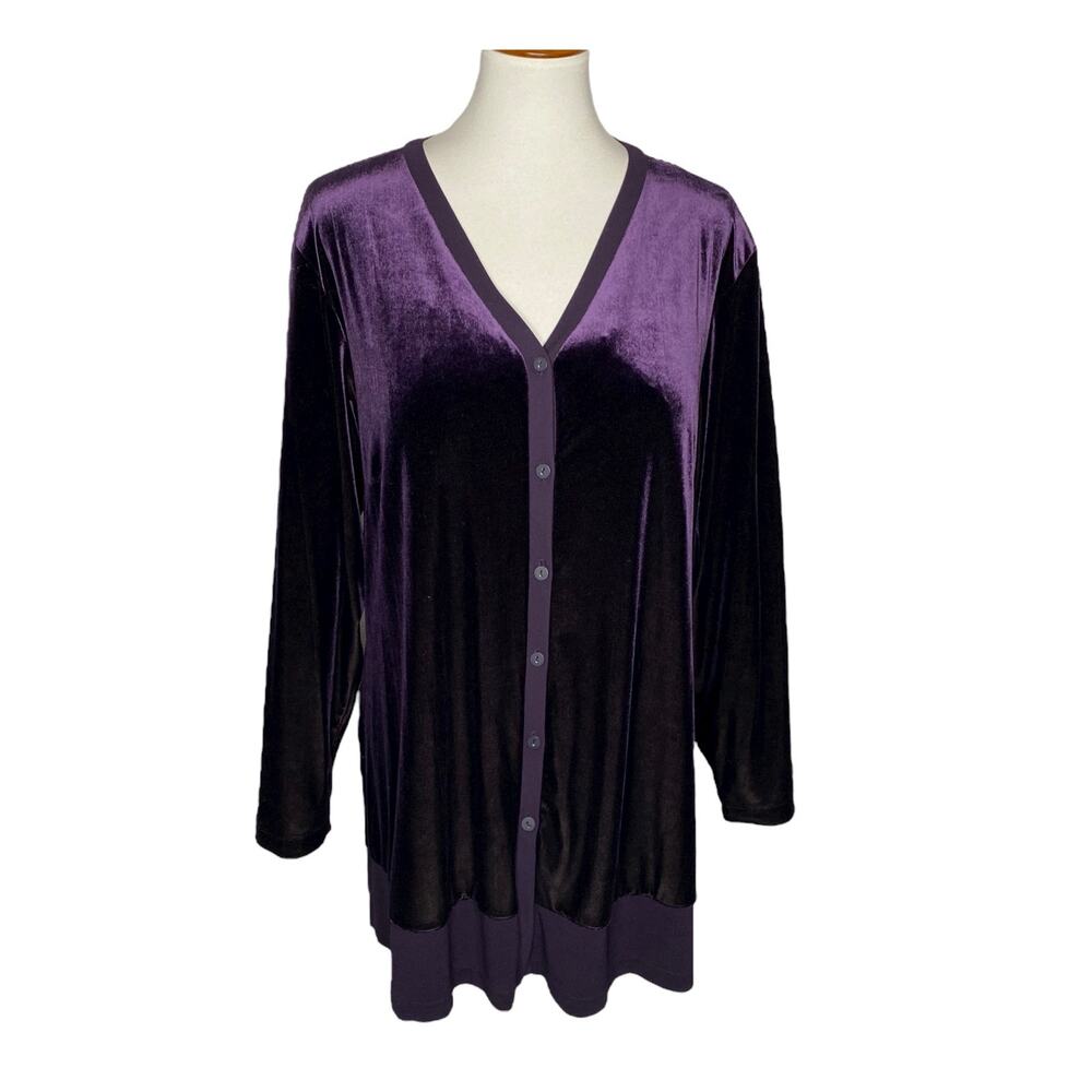 Venezia Velvet Tunic Top Purple Knit Trim Women Size 18/20 Vintage Y2K Boho Goth